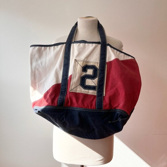 L.L. Bean Handbags - Vintage L.L. Bean large Canvas Boat Tote red white and blue